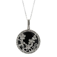 Marcasite & Black Onyx Silver Floral Enhancer Pendant With 18 Silver Chain Marcasite & Black Onyx Silver Floral Enhancer Pendant With 18 Silver Chain