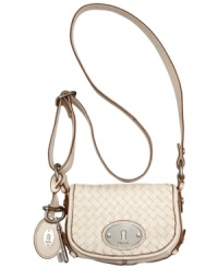 Fossil's Maddox flap bag, in woven leather, is simply stunning with its vintage-inspired details. This conveniently compact style is perfect for whisking around town all day, or for a chic concert-night style. Fossil's Maddox flap bag, in woven leather, is simply stunning with its vintage-inspired details. This conveniently compact style is perfect for whisking around town all day, or for a chic concert-night style.