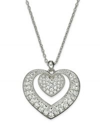 A heart worth loving. Eliot Danori's beautiful double heart pendant shines with pave crystal accents. Crafted in rhodium-plated mixed metal. Approximate length: 16 inches + 2-inch extender. Approximate drop: 5/8 inch. A heart worth loving. Eliot Danori's beautiful double heart pendant shines with pave crystal accents. Crafted in rhodium-plated mixed metal. Approximate length: 16 inches + 2-inch extender. Approximate drop: 5/8 inch.