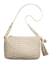 Keep your cool with a gorgeous quilted design from BCBGMAXAZRIA. A long strap shoulder bag with glimmering goldtone hardware and fun tassel detail belongs in every girl's collection. Keep your cool with a gorgeous quilted design from BCBGMAXAZRIA. A long strap shoulder bag with glimmering goldtone hardware and fun tassel detail belongs in every girl's collection.