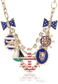 Betsey Johnson Necklace, 16 Antique Gold-Tone Anchor Multi-Charm Frontal Necklace Betsey Johnson Necklace, 16 Antique Gold-Tone Anchor Multi-Charm Frontal Necklace