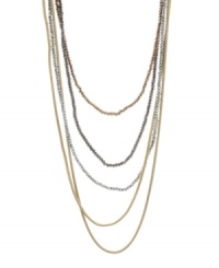Beautiful beadwork. Five rows of chic beaded strands make a striking statement on this Kenneth Cole necklace. Set in silver tone, gold tone and bronze tone mixed metal. Approximate length: 27 inches + 3-inch extender. Beautiful beadwork. Five rows of chic beaded strands make a striking statement on this Kenneth Cole necklace. Set in silver tone, gold tone and bronze tone mixed metal. Approximate length: 27 inches + 3-inch extender.
