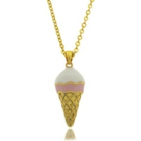 Lily Nily Children's 18k Gold Overlay White and Pink Enamel Ice Cream Cone Pendant Lily Nily Children's 18k Gold Overlay White and Pink Enamel Ice Cream Cone Pendant