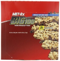 MET-Rx Big 100 Meal Replacement Bar, Chocolate Chip Cookie Dough, 3.52-Ounce Bars (Pack of 12)