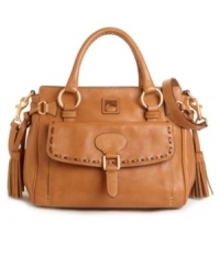Two-toned tassels, exposed chunky stitching and a convenient flap pocket lend the classically chic Florentine satchel a fresh vibe. Easily converts to a shoulder bag. Two-toned tassels, exposed chunky stitching and a convenient flap pocket lend the classically chic Florentine satchel a fresh vibe. Easily converts to a shoulder bag.