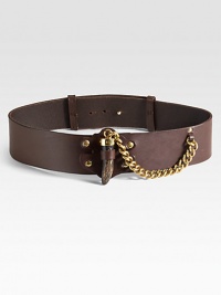 Equipped with an iconic horn-chain detail, this supple leather belt with brass hardware is a fantastic find.About 2 wideLeatherMade in Italy Equipped with an iconic horn-chain detail, this supple leather belt with brass hardware is a fantastic find.About 2 wideLeatherMade in Italy