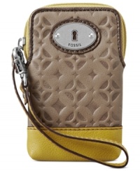 Hold the phone. House your gadget in signature style with this logo-embossed case from Fossil. Crafted from rich leather with convenient wristlet strap and discrete pockets, it's the perfect place for stowing your stash. Hold the phone. House your gadget in signature style with this logo-embossed case from Fossil. Crafted from rich leather with convenient wristlet strap and discrete pockets, it's the perfect place for stowing your stash.