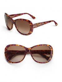 THE LOOKRounded square silhouetteVariegated handmade acetate framesEtched grid and Austrian crystals on temples, arms and tipsTHE COLORBrown and amethyst with brown gradient lensORIGINImported THE LOOKRounded square silhouetteVariegated handmade acetate framesEtched grid and Austrian crystals on temples, arms and tipsTHE COLORBrown and amethyst with brown gradient lensORIGINImported