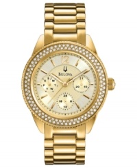 A modern take on a classic watch design. Crystal accents captivate on this Bulova watch. A modern take on a classic watch design. Crystal accents captivate on this Bulova watch.