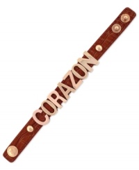 A look sure to steal your heart. BCBGeneration's Corazon affirmation bracelet is crafted from rose gold-tone mixed metal on a stylish orange croco band for a fashion-forward look. Approximate length: 8 inches. A look sure to steal your heart. BCBGeneration's Corazon affirmation bracelet is crafted from rose gold-tone mixed metal on a stylish orange croco band for a fashion-forward look. Approximate length: 8 inches.