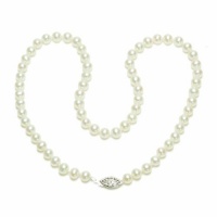 Sterling Silver White Freshwater Cultured Pearl A Grade 5.5-6mm Necklace, 16 Sterling Silver White Freshwater Cultured Pearl A Grade 5.5-6mm Necklace, 16
