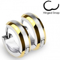 Pair of Stainless Steel Hoop Earring with Gold Plated Edges and Brushed Steel Center; Comes With Free Gift Box Pair of Stainless Steel Hoop Earring with Gold Plated Edges and Brushed Steel Center; Comes With Free Gift Box