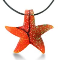 Red Murano Glass Starfish Pendant on 19 Inch Black Leather Cord Necklace Necklace Red Murano Glass Starfish Pendant on 19 Inch Black Leather Cord Necklace Necklace