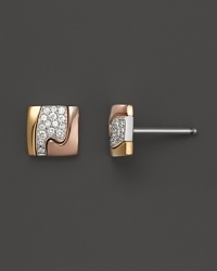 Diamonds shine in these modern tricolor gold stud earrings from Georg Jensen. Diamonds shine in these modern tricolor gold stud earrings from Georg Jensen.