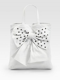 Sumptuous grain calfskin in a roomy carryall shaped by an oversized studded bow.Double top handles, 6½ dropTop snap closureOne inside zip pocketCotton lining14W X 14½H X 2DMade in Italy Sumptuous grain calfskin in a roomy carryall shaped by an oversized studded bow.Double top handles, 6½ dropTop snap closureOne inside zip pocketCotton lining14W X 14½H X 2DMade in Italy