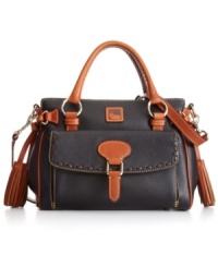 Ultra-feminine and undecidedly chic, this luxurious leather satchel from Dooney & Bourke will add a touch of elegance to any ensemble. Exquisite detail stitching and flirtatious tassel accents adorn the exterior, while several pockets and compartments provide exceptional organization within. Ultra-feminine and undecidedly chic, this luxurious leather satchel from Dooney & Bourke will add a touch of elegance to any ensemble. Exquisite detail stitching and flirtatious tassel accents adorn the exterior, while several pockets and compartments provide exceptional organization within.