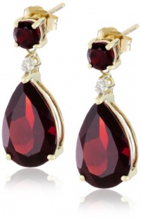 10k Yellow Gold, Garnet, and Diamond Drop Earrings 10k Yellow Gold, Garnet, and Diamond Drop Earrings
