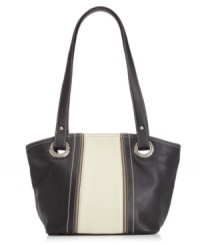 Reminiscent of lounging by the lacrosse field after French lab, this posh prepster from Tignanello is the perfect companion. Soft leather is dressed in sleek stripes and signature detailing, while the pocket-lined interior meets all your daily demands. Reminiscent of lounging by the lacrosse field after French lab, this posh prepster from Tignanello is the perfect companion. Soft leather is dressed in sleek stripes and signature detailing, while the pocket-lined interior meets all your daily demands.