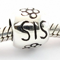 Solid Sterling Silver Sis with Flowers Sister Bead Charm for Pandora Troll European Charm Bracelets Solid Sterling Silver Sis with Flowers Sister Bead Charm for Pandora Troll European Charm Bracelets