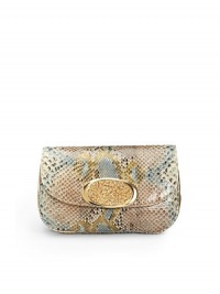 THE LOOKRectangular silhouetteMagnetic snap flap closureGolden textured front buckle with round crystalsDouble gusset designOne outside open pocketOne inside open pocketInside logo detailTHE MEASUREMENT9W X 6H X 1DTHE MATERIALSwarovski crystalsMulticolor pythonSilk liningORIGINHandmade in the USA THE LOOKRectangular silhouetteMagnetic snap flap closureGolden textured front buckle with round crystalsDouble gusset designOne outside open pocketOne inside open pocketInside logo detailTHE MEASUREMENT9W X 6H X 1DTHE MATERIALSwarovski crystalsMulticolor pythonSilk liningORIGINHandmade in the USA