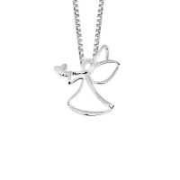 Sterling Silver Angel Pendant Necklace with Heart, 18 Sterling Silver Angel Pendant Necklace with Heart, 18