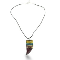 Vibrant Mulicolored Tusk Shaped Murano Glass Pendant, 20 Inches Long Vibrant Mulicolored Tusk Shaped Murano Glass Pendant, 20 Inches Long