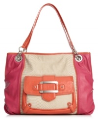 Keep up with the cool crowd with this chic colorblock shopper from Nine West, featuring posh python-print and gleaming hardware. Spacious and pocket-lined, it's poised to meet all your work-to-weekend demands. Keep up with the cool crowd with this chic colorblock shopper from Nine West, featuring posh python-print and gleaming hardware. Spacious and pocket-lined, it's poised to meet all your work-to-weekend demands.