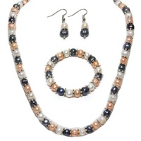 Multi-Color Freshwater Pearl Necklace Earrings Bracelet Set 7-8mm 18 Multi-Color Freshwater Pearl Necklace Earrings Bracelet Set 7-8mm 18