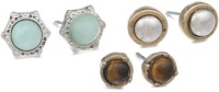 NINE WEST VINTAGE AMERICA Native Flora Worn Silver Stud Trio Earrings Set NINE WEST VINTAGE AMERICA Native Flora Worn Silver Stud Trio Earrings Set