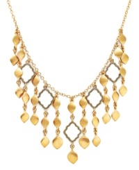 Highlight your neckline in rich, golden hues. Lauren by Ralph Lauren's stunning Kashmir bib necklace features rows of intricate teardrops and cut-out charms. Set in gold tone mixed metal. Approximate length: 16 inches + 2-inch extender. Approximate drop: 1 to 2 inches. Highlight your neckline in rich, golden hues. Lauren by Ralph Lauren's stunning Kashmir bib necklace features rows of intricate teardrops and cut-out charms. Set in gold tone mixed metal. Approximate length: 16 inches + 2-inch extender. Approximate drop: 1 to 2 inches.