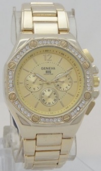 Geneva Quartz Knox Chronograph-style Look Gold Case N Band Rhonestone Bezel Geneva Quartz Knox Chronograph-style Look Gold Case N Band Rhonestone Bezel