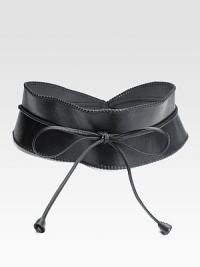 Update with the drama of this wide, obi style in soft lamb leather.About 3¾ wide at center About 33 long Tie closureImported Update with the drama of this wide, obi style in soft lamb leather.About 3¾ wide at center About 33 long Tie closureImported
