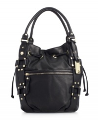 Marc Fisher's stunning Trunk Show bucket purse piles on the chunky hardware and cinches with a chic drawstring. Marc Fisher's stunning Trunk Show bucket purse piles on the chunky hardware and cinches with a chic drawstring.