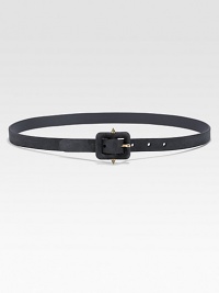A suede style with stud embellishments on the buckle. Grey suedeShiny brass hardwareSits on the waistSuede covered square buckle with cone-shaped studsWidth, about 1Made in Italy A suede style with stud embellishments on the buckle. Grey suedeShiny brass hardwareSits on the waistSuede covered square buckle with cone-shaped studsWidth, about 1Made in Italy