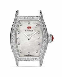Michele's stainless steel watch brings the elegance, boasting a diamond-encrusted bezel and mother of pearl dial. Clock in -- this piece glides from day-to-night without missing a tick. Michele's stainless steel watch brings the elegance, boasting a diamond-encrusted bezel and mother of pearl dial. Clock in -- this piece glides from day-to-night without missing a tick.