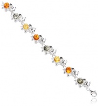 Multicolor Amber and Sterling Silver Elephant Bracelet, 7.5 Multicolor Amber and Sterling Silver Elephant Bracelet, 7.5