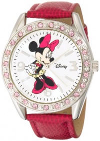 Disney Women's MN1010 Minnie Mouse Silver Sunray Dial Pink Lizard Watch Disney Women's MN1010 Minnie Mouse Silver Sunray Dial Pink Lizard Watch