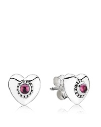 Cabochon-cut rhodolite stones in decorative bezel settings gleams from the center of PANDORA's heart-shaped studs. Cabochon-cut rhodolite stones in decorative bezel settings gleams from the center of PANDORA's heart-shaped studs.