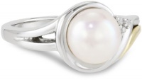 S&G Sterling Silver and 14k Yellow Gold 8mm Freshwater Cultured Pearl and Diamond Ring (0.01 cttw, I-J Color, I3 Clarity) S&G Sterling Silver and 14k Yellow Gold 8mm Freshwater Cultured Pearl and Diamond Ring (0.01 cttw, I-J Color, I3 Clarity)