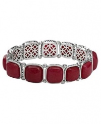 Fossil Bracelet, Silver-Tone Berry Dye Jade Epoxy Square Stretch Bracelet Fossil Bracelet, Silver-Tone Berry Dye Jade Epoxy Square Stretch Bracelet