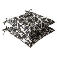 Pillow Perfect Indoor/Outdoor Black/Beige Damask Tufted Seat Cushion, 2-Pack Pillow Perfect Indoor/Outdoor Black/Beige Damask Tufted Seat Cushion, 2-Pack