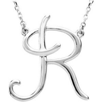 CleverEve Designer Series Silver Fashion Script Initial R Necklace Sterling Silver R 16 CleverEve Designer Series Silver Fashion Script Initial R Necklace Sterling Silver R 16