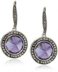 Judith Jack Color Pop Sterling Silver, Marcasite and Amethyst Colored Cubic Zirconia Disc Drop Earrings Judith Jack Color Pop Sterling Silver, Marcasite and Amethyst Colored Cubic Zirconia Disc Drop Earrings