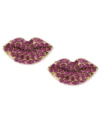 Style worthy of a smooch. Betsey Johnson's stud earrings bring lip-puckering sass with pink crystal accents. Crafted in antiqued gold tone mixed metal. Approximate drop: 1/3 inch. Style worthy of a smooch. Betsey Johnson's stud earrings bring lip-puckering sass with pink crystal accents. Crafted in antiqued gold tone mixed metal. Approximate drop: 1/3 inch.