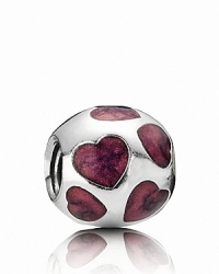 Sterling silver serves as polished backdrop to sweet heart motifs in purple enamel. Charm by PANDORA. Sterling silver serves as polished backdrop to sweet heart motifs in purple enamel. Charm by PANDORA.