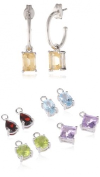 Sterling Silver Hoop Earrings with Citrine, Garnet, Amethyst, Blue Topaz and Peridot Interchangeable Gemstones, Set of 5 Sterling Silver Hoop Earrings with Citrine, Garnet, Amethyst, Blue Topaz and Peridot Interchangeable Gemstones, Set of 5