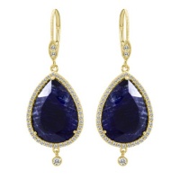 Meira T 14K Yellow Gold Pave Set Diamonds & Pear shape 11.65 ct Blue Sapphire on Euro Wire Dangle Earrings Meira T 14K Yellow Gold Pave Set Diamonds & Pear shape 11.65 ct Blue Sapphire on Euro Wire Dangle Earrings