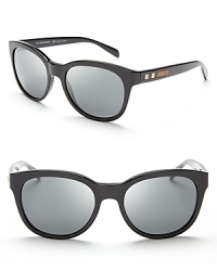 Round out your shades collection with Burberry's modern take on the cat eye-the brand's signature check print decorates the stems. Round out your shades collection with Burberry's modern take on the cat eye-the brand's signature check print decorates the stems.
