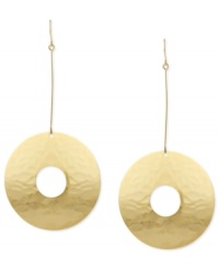 Shimmer into the spotlight with this pair of drop earrings from Robert Lee Morris. Crafted from gold-tone mixed metal, hammered open circles give the earrings a stylish touch. Approximate drop: 4 inches. Shimmer into the spotlight with this pair of drop earrings from Robert Lee Morris. Crafted from gold-tone mixed metal, hammered open circles give the earrings a stylish touch. Approximate drop: 4 inches.