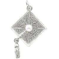 Rembrandt Charm, Sterling Silver Graduation Cap with Pearl Charm Rembrandt Charm, Sterling Silver Graduation Cap with Pearl Charm
